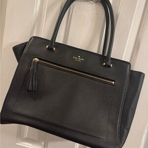 Kate Spade Black Textured Tote with Tassel